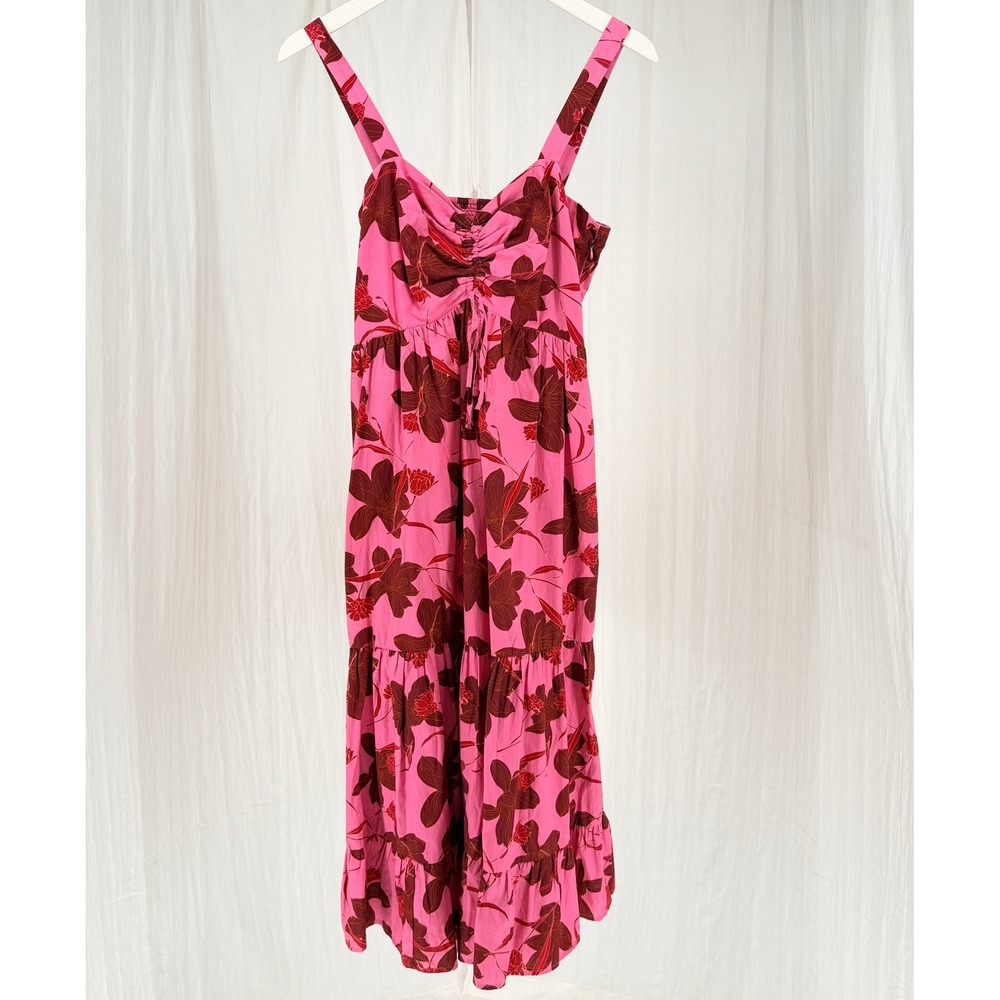 NWOT‎ Du Paradis Pink Floral Backless Cotton Midi Dress Medium